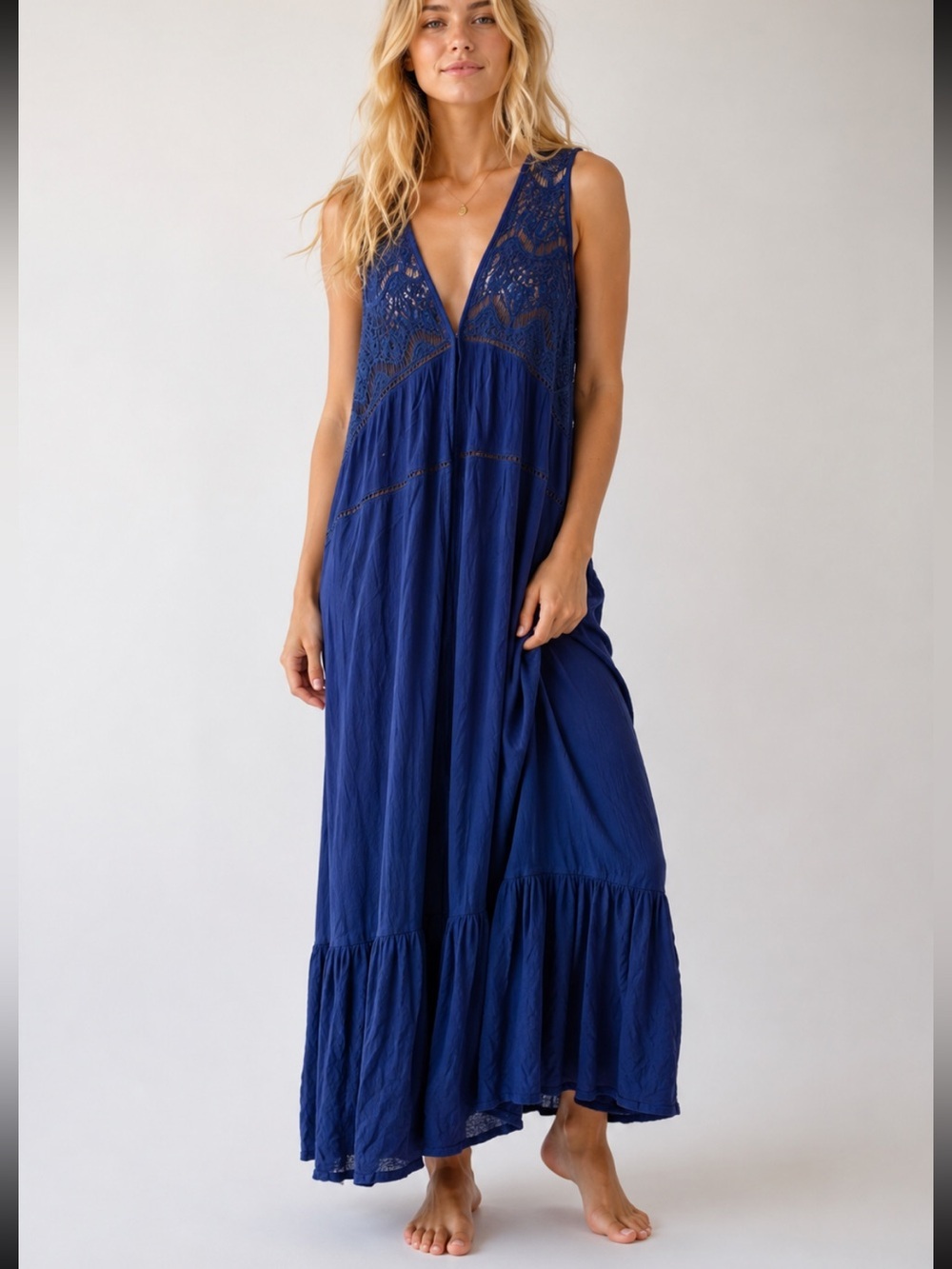 Free People Women's Blue Lace Swim Cover Up Dress One Size 8363